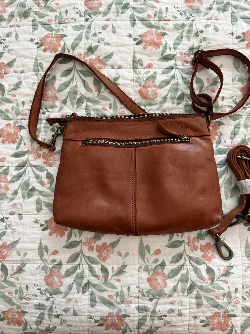PIKOLINOS Woven Leather Crossbody Bag in Cognac Brown